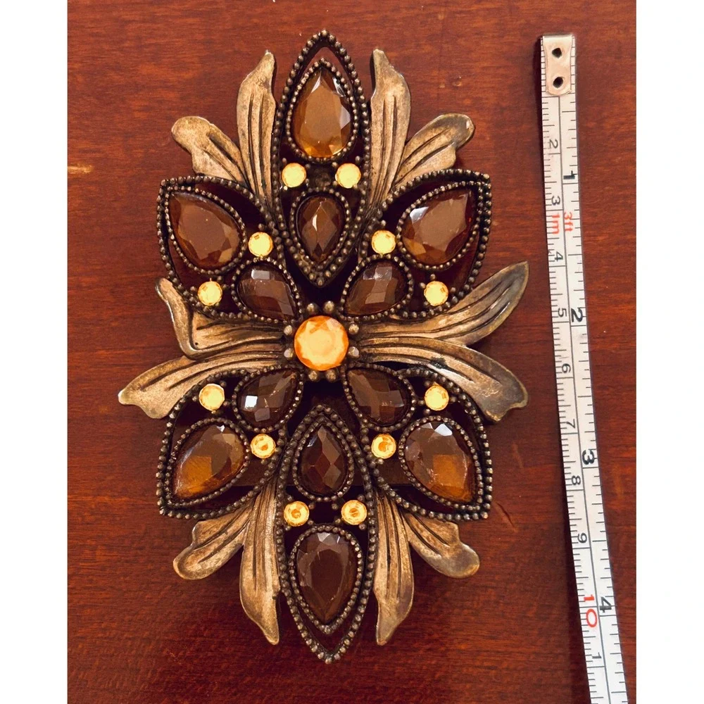 Floral Belt Buckle Metal Brown Excellent Art Nouveau Boho Filigree